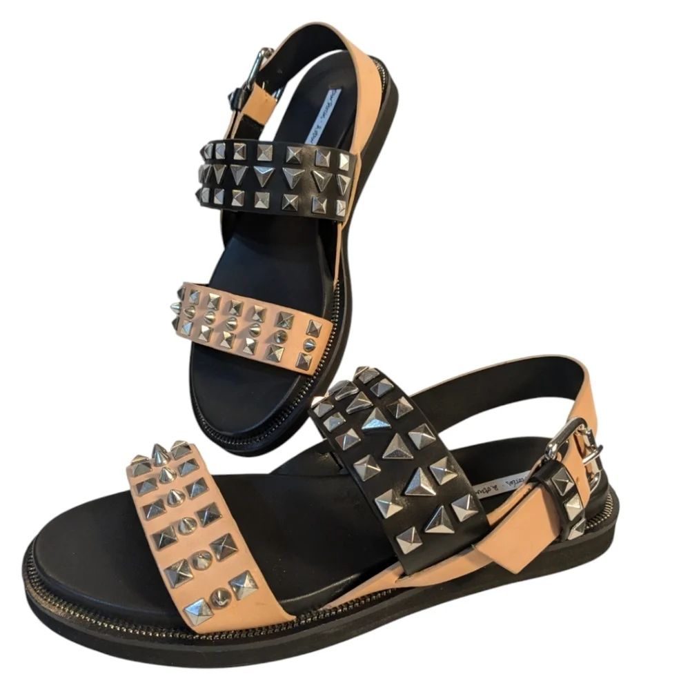 & Other Stories Black Tan Studded Sandals -Size 38 - US 7 Like New - Picture 1 of 7